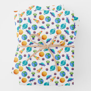 Space Explorers on White Wrapping Paper Sheet