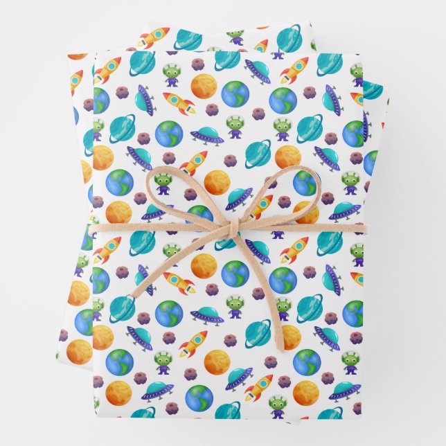 Space Explorers on White Wrapping Paper Sheet (In situ)