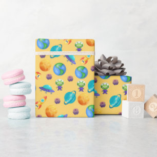 Space Explorers on Yellow Wrapping Paper
