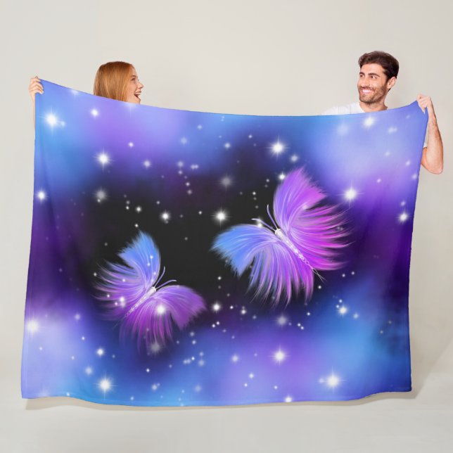 Space Fantasy Butterflies Cosmic Fleece Blanket (In Situ)