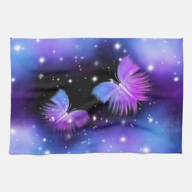 Space Fantasy Butterflies Cosmic Tea Towel (Horizontal)