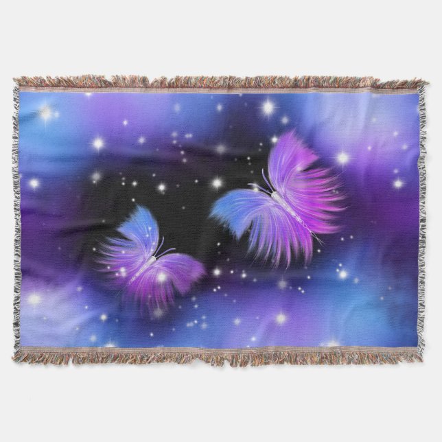 Space Fantasy Butterflies Cosmic Throw Blanket (Front)