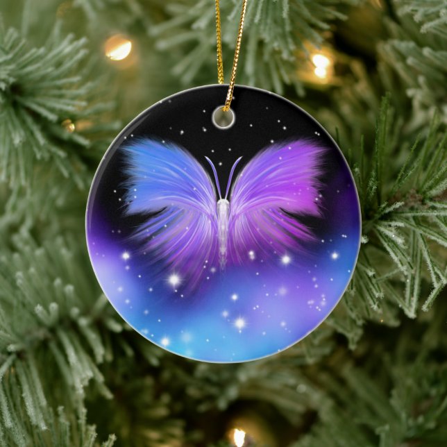 Space Fantasy Butterfly Cosmic Ceramic Ornament (Tree)