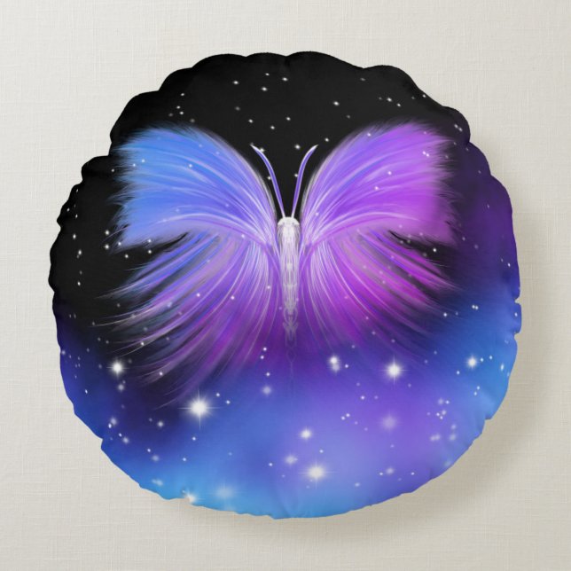 Space Fantasy Butterfly Cosmic Round Cushion (Front)