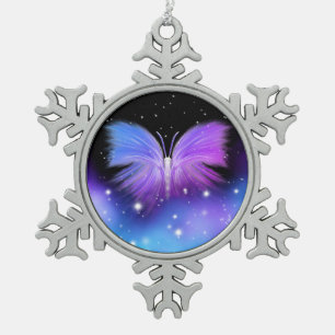 Space Fantasy Butterfly Cosmic Snowflake Pewter Christmas Ornament