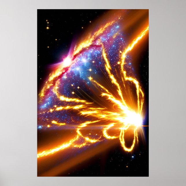 Space Fire Stars Electric Galaxy Night Sky Poster (Front)
