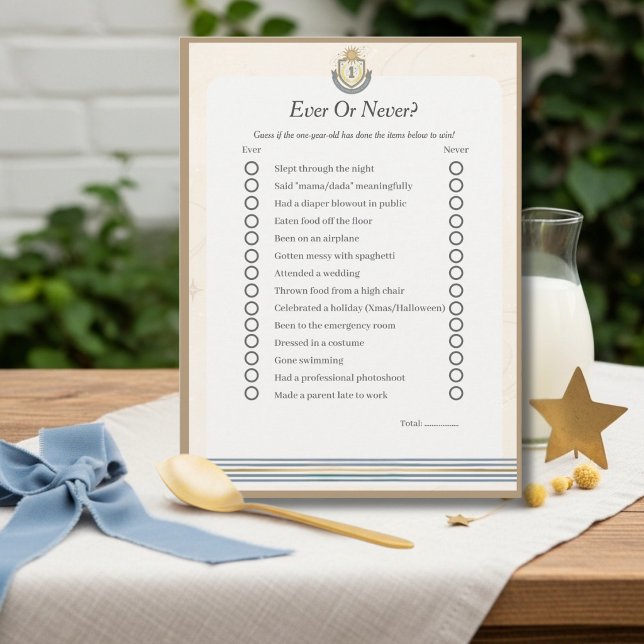 Space First Birthday Ever or Never game card (Space First Birthday Ever or Never game card)