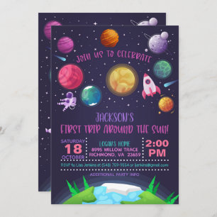 Space First Birthday Invitation - First Trip Girl