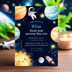 Space First Trip Around The Sun 1st Birthday Invitation