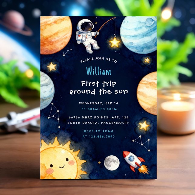 Space First Trip Around The Sun 1st Birthday Invitation (Creator Uploaded)