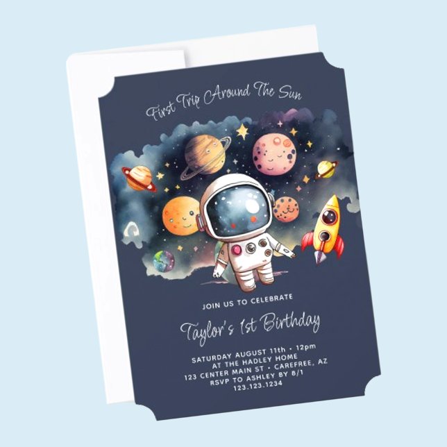 Space First Trip Around The Sun 1st Birthday Invitation (Creator Uploaded)