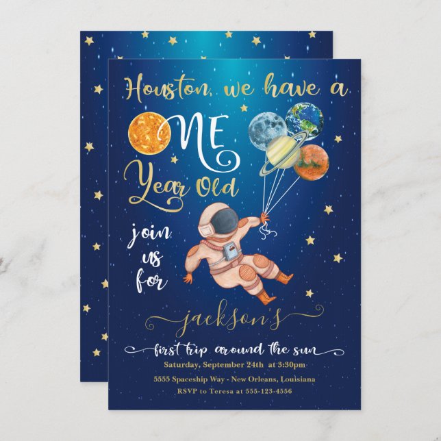 Space first trip around the sun Astronaut planets  Invitation (Front/Back)