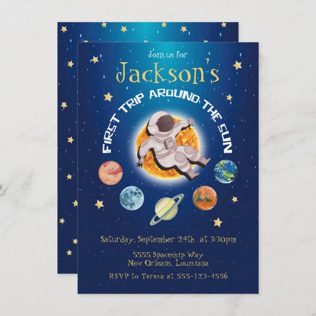 Space first trip around the sun Astronaut planets  Invitation (Front/Back)