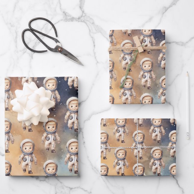 Space First Trip Around The Sun Birthday Wrapping Paper Sheet (Front)