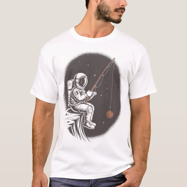 Space Fisher – Astronaut Catching the Sun and Moon T-Shirt (Front)