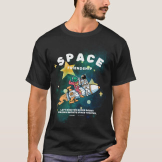 Space Friendship: Astronaut and Alien on a Rocket T-Shirt
