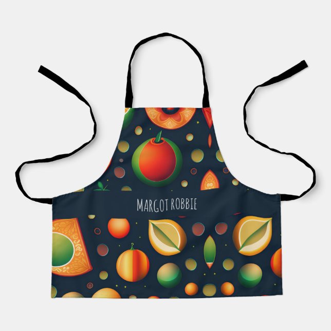 Space Fruits Red Green Isometric Pattern Apron (Front)