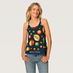 Space Fruits Red Green Isometric Pattern Singlet