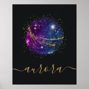 Space Galaxies and Gold Stars Personalised Poster