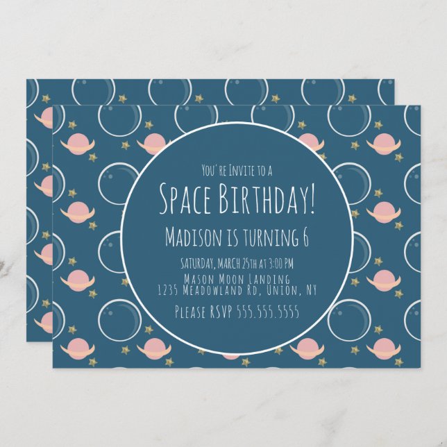 Space Galaxy Asteroid Gold Stars Birthday Invitation (Front/Back)