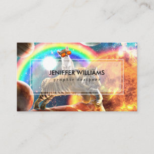 Space Galaxy Cat Riding Tiger on Pizza Business Card