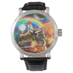 Space Galaxy Cat Riding Tiger on Pizza             Watch