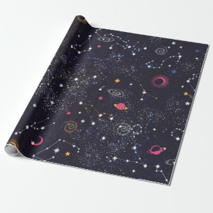 Space Galaxy constellation seamless pattern Wrapping Paper