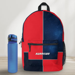 Space Galaxy Geometric Red Navy Blue Personalised Printed Backpack