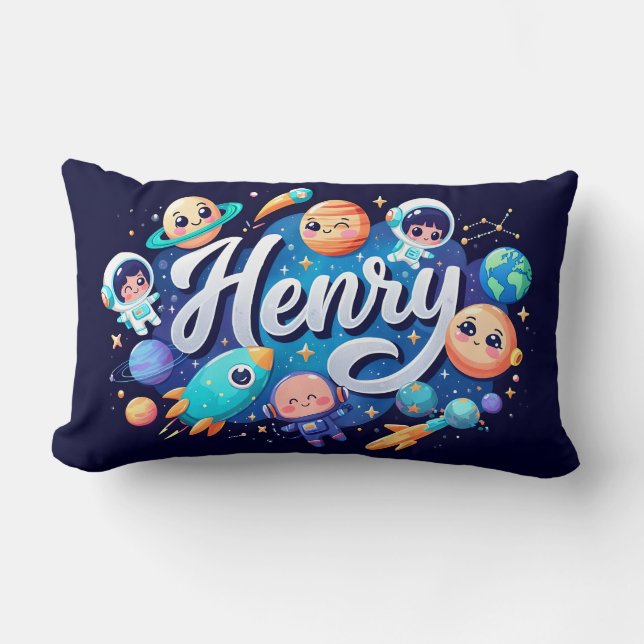 Space Galaxy Henry Personalised Throw Pillow (Front)