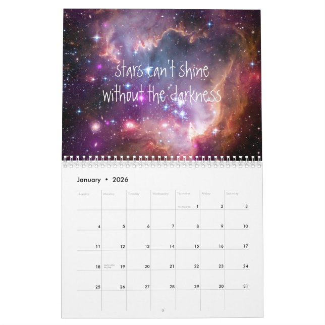 Space galaxy inspirational quote hipster quotes calendar (Jan 2026)