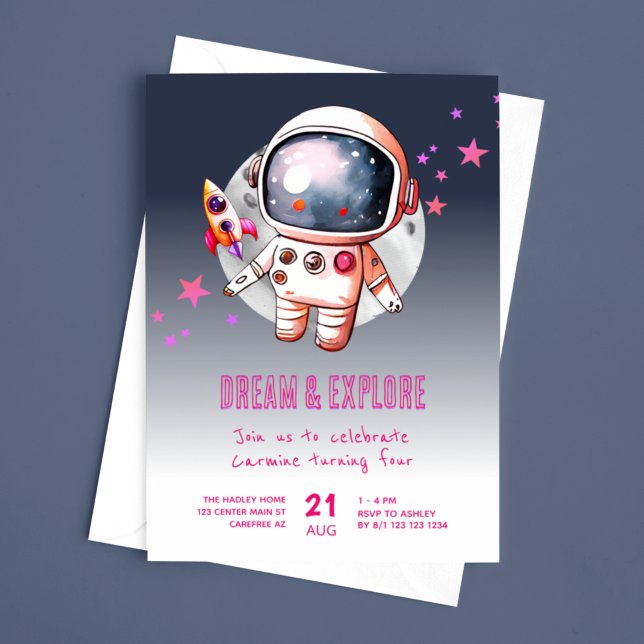 Space Galaxy Moon 4th Birthday Invitation (Creator Uploaded)