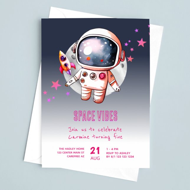 Space Galaxy Moon 5th Birthday Invitation (Creator Uploaded)