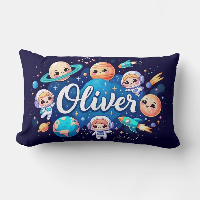 Space Galaxy Oliver Personalised Throw Pillow (Front)