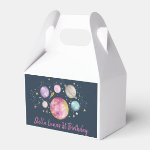 Space Galaxy Planets Moon Stars Navy Pink Gold Favour Box