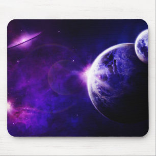 Space Galaxy Planets Stars in Purple Blue Tones Mouse Pad