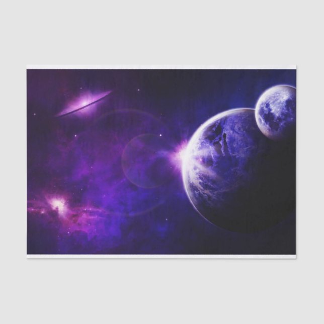 Space Galaxy Planets Stars in Purple Blue Tones Tissue Paper (Front)