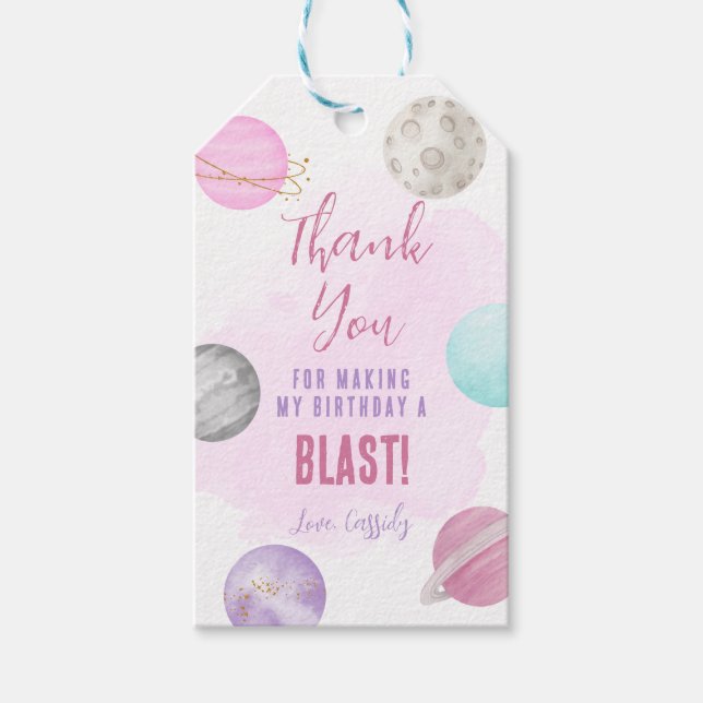 Space Galaxy Planets Thank you Birthday Favour Tag (Front)