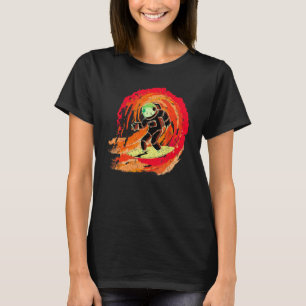 Space Galaxy Surfer Astronaut Surfing Red Wave Rid T-Shirt