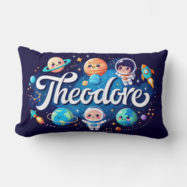 Space Galaxy Theodore Personalised Throw Pillow (Front)