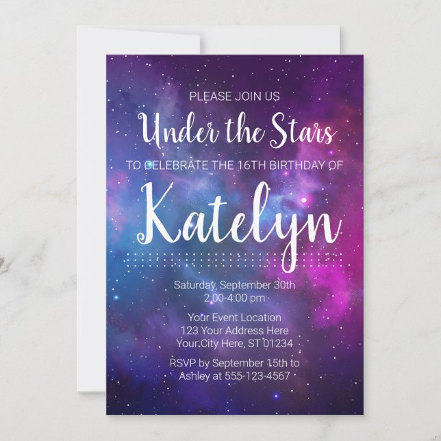 Space Galaxy Under the Stars Teenage Birthday Invitation (Front)