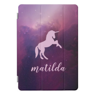 Space galaxy unicorn and script text personalised iPad pro cover