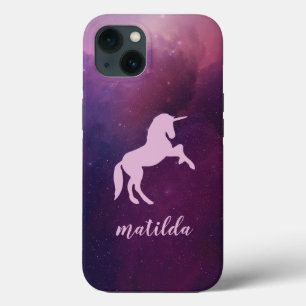Space galaxy unicorn fun modern purple iPhone 13 case