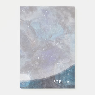 Space Galaxy Watercolor Moon Stars Personalised Post-it Notes