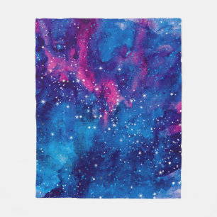 Space galaxy watercolor night sky with stars and n fleece blanket
