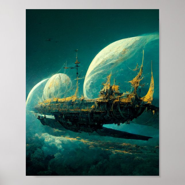 Space Galleon Sci-Fi Art Poster (Front)