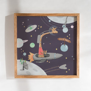 Space giraffe. Animal astronaut / kids nursery Poster