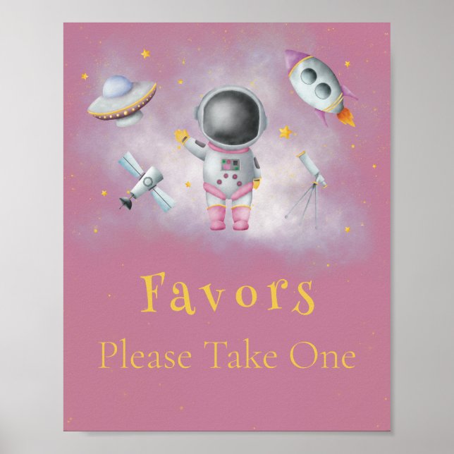 Space girl Astronaut pink rockets stars Favours Po Poster (Front)