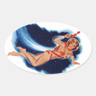 Space girl oval sticker
