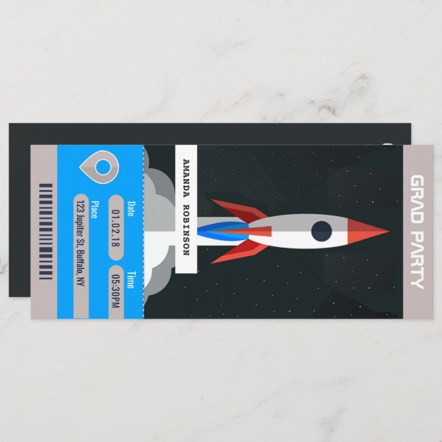 Space Graduation Party Travel Ticket Invitation (Front/Back)