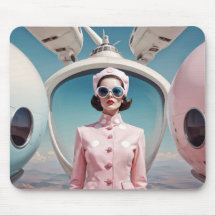 Space Hostess in pink. Retro Futurism Sci-Fi
